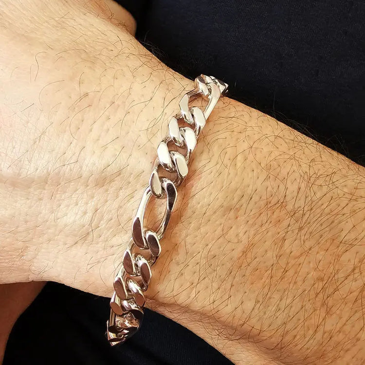Bracelet Homme en Argent massif, maille Figaro de 7 mm de fabrication Française.