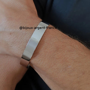 Bracelet jonc Argent rhodié homme, grande taille, jusqu'à un tour de poignet de 22 cm et personnalisable. Finition argent rhodié.
