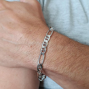 Bracelet maille marine alternée hommes en Argent avec l'option rhodié