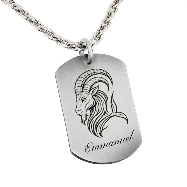 Capricorne, pendentif argent homme, signe astrologique avec une finition vieillie