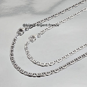 Chaîne argent massif, marine 3 mm option rhodié, disponible en 50 et 55 cm de longueur. Fabrication Française.