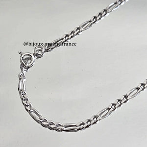 Chaîne argent rhodié Homme, Figaro 2.5mm, maille alternée disponible de 45 à 60 cm. Fabrication Française.