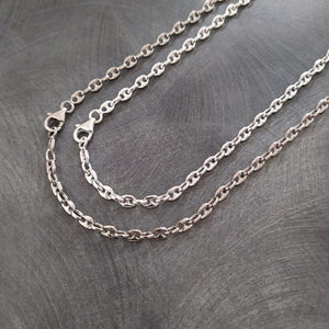 Chaine graine de cafe, grains de 3 mm de large x 3 mm de long chacun, en argent massif