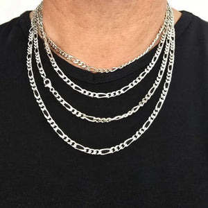 Chaine homme Argent massif, maille Figaro 4 mm de large fabriquée en France.