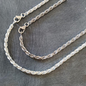 Chaîne torsadée homme argent massif, 3mm d'épaisseur, toute longueur jusque 80cm