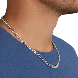 Chaîne maille marine plate 6 mm pour homme en argent massif blanc ou avec l'option rhodié, longueur au choix de 45 à 60 cm, bijou élégant et robuste.
