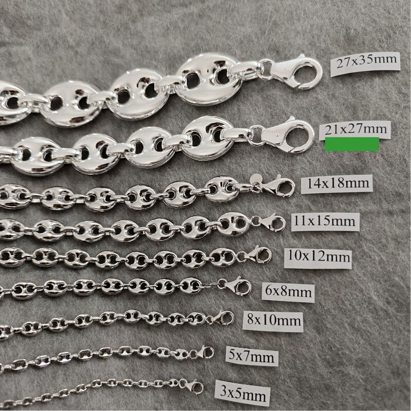 Chaines graine de café en argent, réalisable dans toutes les longueurs pour homme.