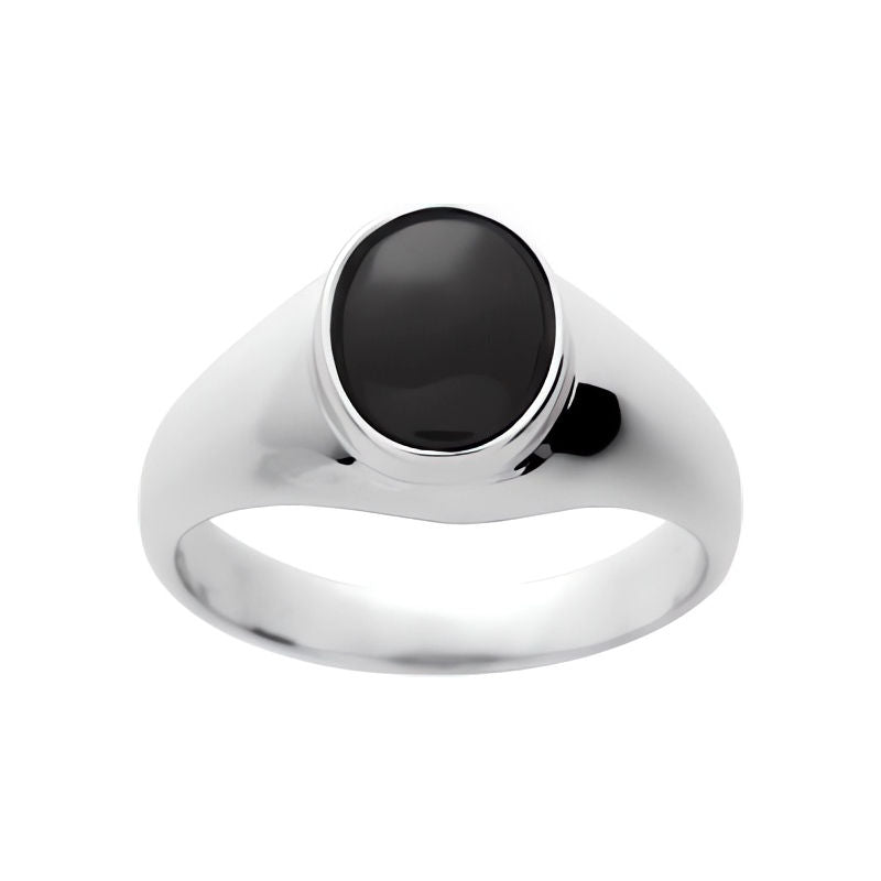 Chevalière onyx homme, pierre naturelle de 8x10mm sur argent massif.