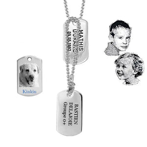 Collier en argent homme personnalisable face / verso d'un message, gravure portrait d'une personne, d'un animal ou symbole ou dessin de votre choix.