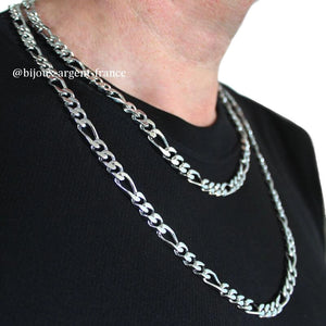 Collier argent homme, Figaro 7 mm en Argent massif option rhodié, disponible de 45 à 80 cm de longueur.