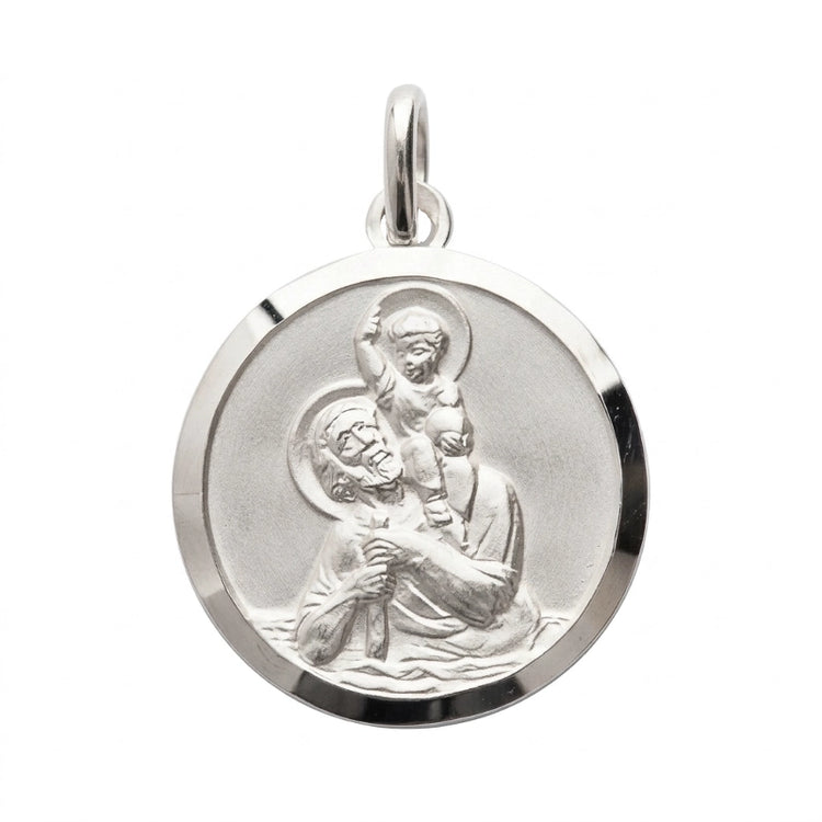 Médaille Homme Saint Christophe en Argent massif rhodié, gravable au verso.