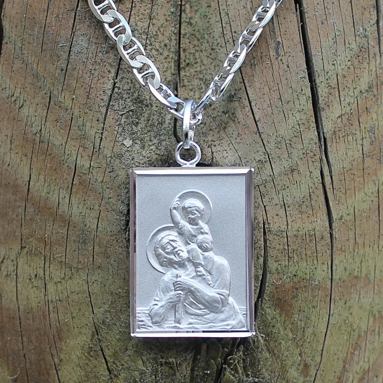 Médaille homme en argent massif rhodié, Saint Christophe personnalisable au verso.
