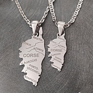 Pendentif de la Corse en Argent de qualité supérieur et avec les villes de l'isle de beauté