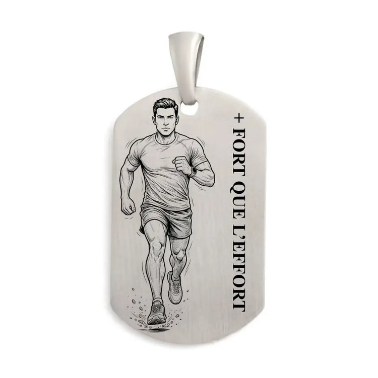 Pendentif homme en Argent massif, marathonien personnalisable face et verso. Gravure face offerte.