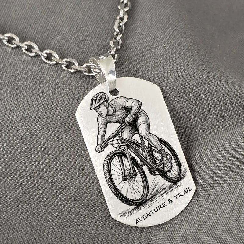 Pendentif VTT en Argent Massif Homme, sur chaîne forçat 3 mm.