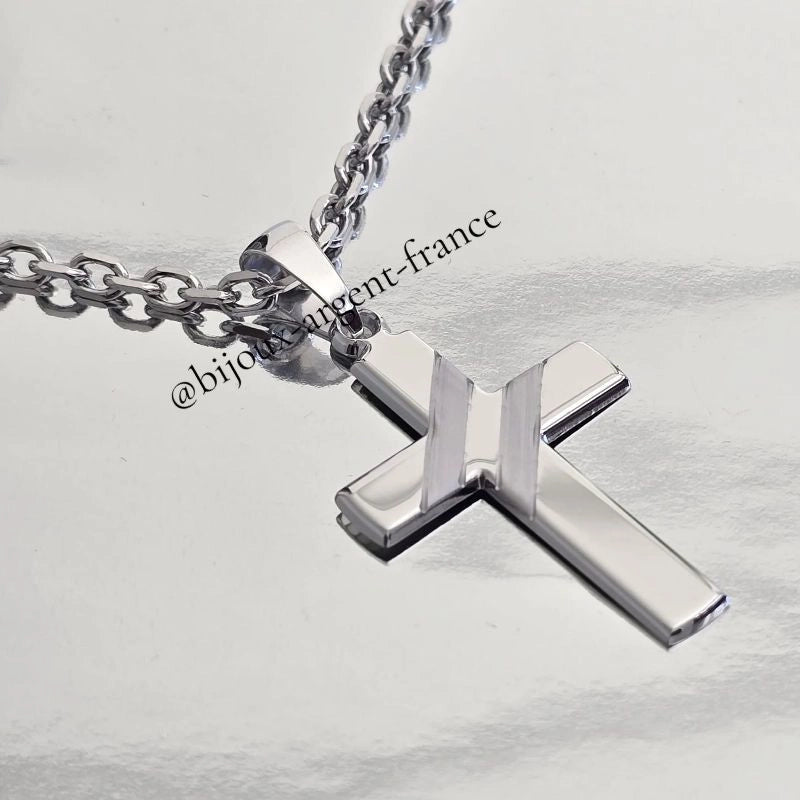 Set Homme Collier Chaîne Avec Pendentif Micro Croix Dernier Souper, Argenté Ou Doré