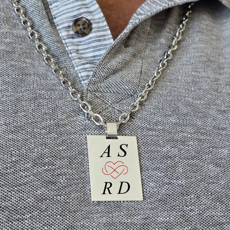 Pendentif Homme en Argent, coeur et infini personnalisable de vos initiales.