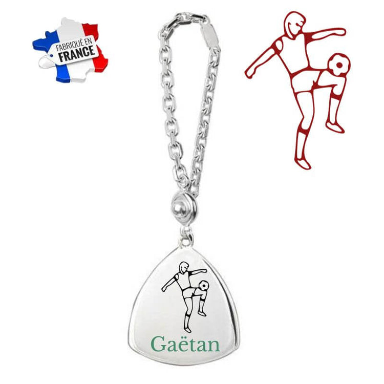 Porte clé foot personnalisé avec émaillage de couleur sur argent massif