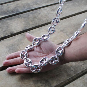 Chaine aux grains de café hors norme de 27 x 35mm chacune, collier XXL homme en argent / option rhodié