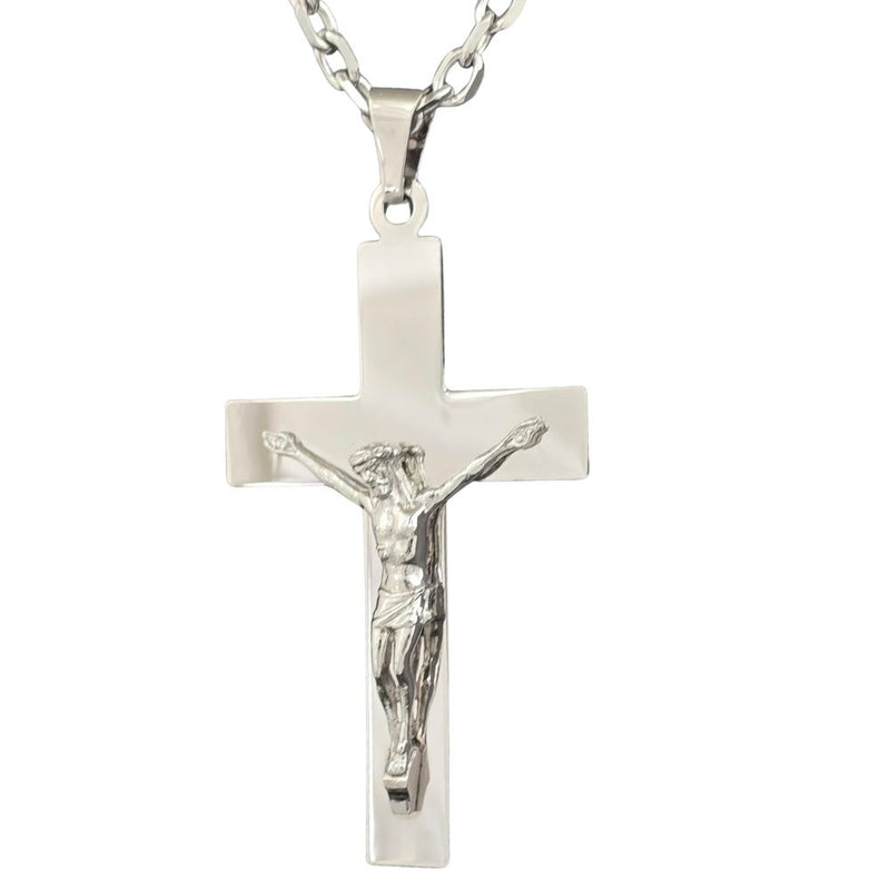 Grand pendentif Christ sur la croix en argent 925 rhodié personnalisable
