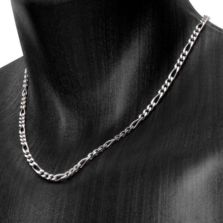 Collier en argent figaro pour hommes de 4mm disponible avec option Rhodié