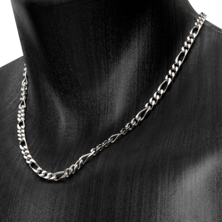 Collier argent homme, maille Figaro alternée d'une belle largeur de 5mm, disponible jusque 70cm.