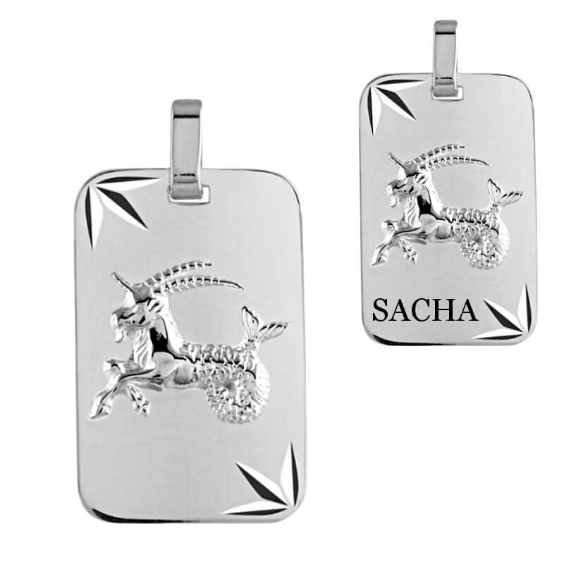 Pendentif ovale signe du zodiaque capricorne acier Pendentif ovale signe du zodiaque capricorne acier