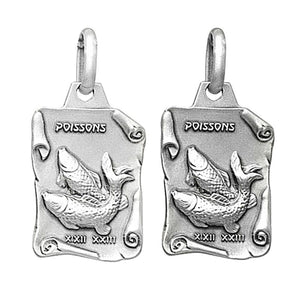 Pendentif Astrologique Poisson en Argent option Rhodié et Noirci