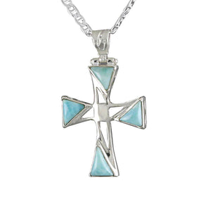 Pendentif larimar en argent massif et pierres des Caraïbes