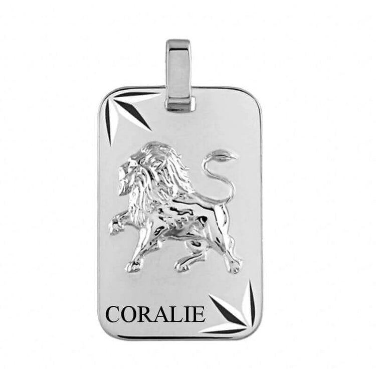 Pendentif Lion en argent rhodié à graver face et / ou verso