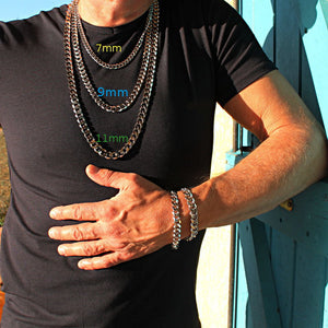 Collier à la grosse maille gourmette de 9 mm de large en argent massif / option rhodié