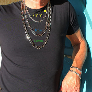 Collier maille gourmette  plate en argent massif de 7 mm de large pour homme