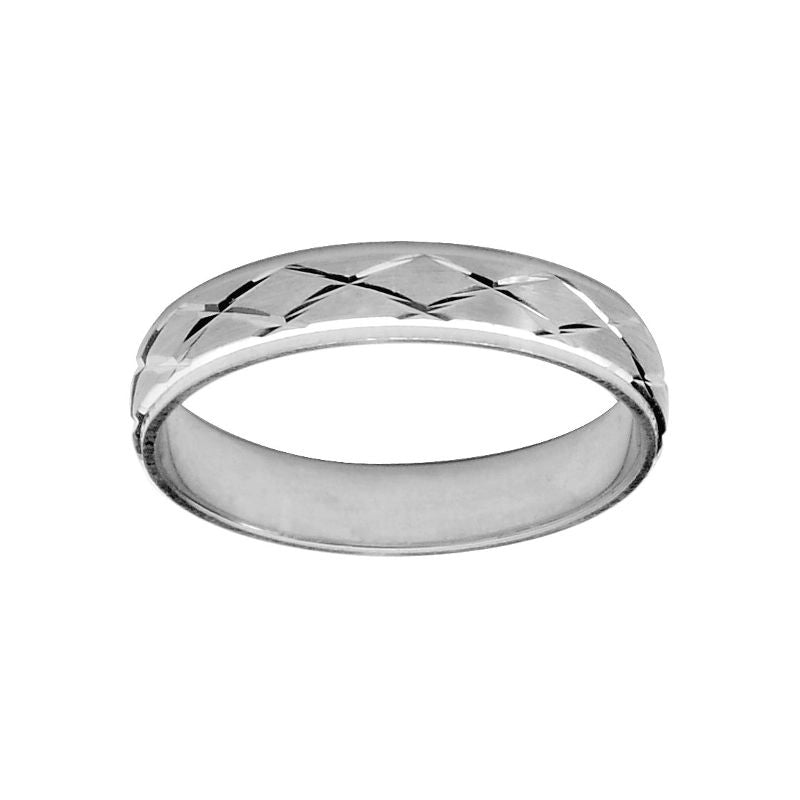 Alliance en argent rhodié pour homme finition diamantée, sur 5 mm de largeur.