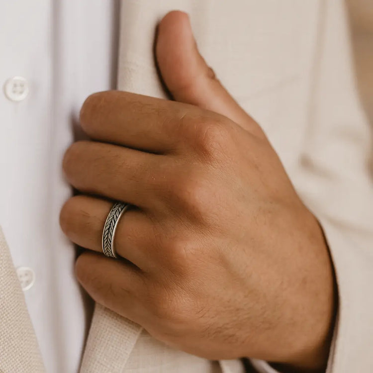 Alliance argent homme, épi de blé personnalisable