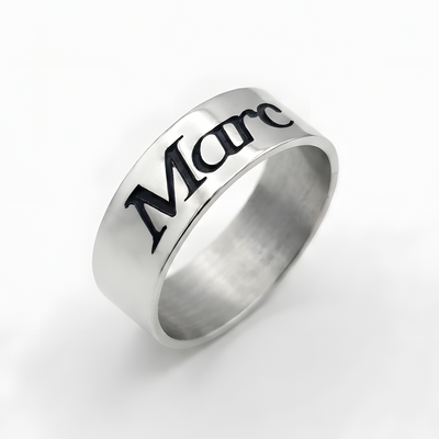 Alliance homme en argent massif large de 8mm et personnalisée