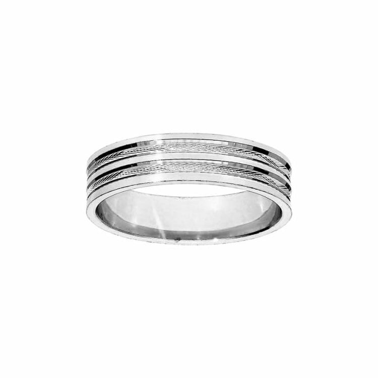 Alliance homme Argent rhodié 5 mm - bandes ciselées - Taille 52 à 64