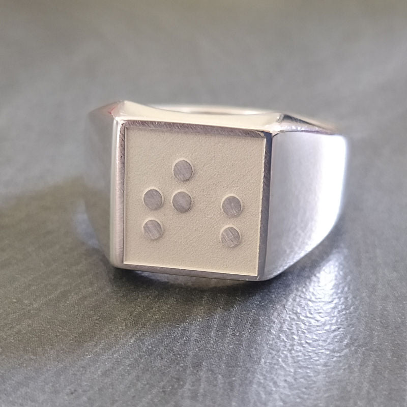 Bague en braille pour aveugle en argent massif et avec gravure personnalisable