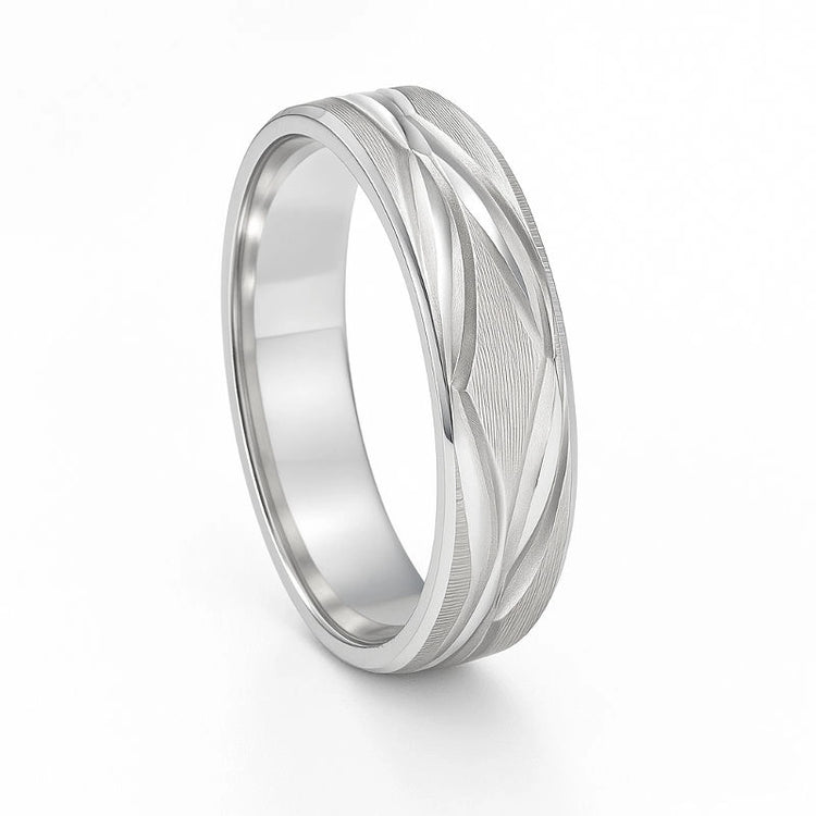 Alliance Homme Argent Massif Rhodié 6 mm - Losanges Luxe - Taille 60 à 82