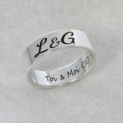 Bague homme en Argent massif couple personnalisable extérieur et intérieur