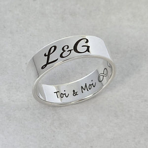 Bague homme en Argent massif couple personnalisable extérieur et intérieur