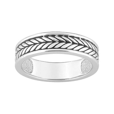 Alliance homme T. 54 à 74 Argent Massif Rhodié - Épis de blé double 6 mm