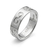 Bague de promesse aux symboles infini gravés dans la masse de l'Argent rhodié. Toutes tailles du 52 au 76.