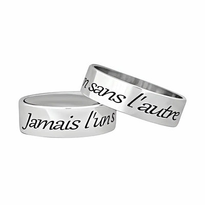 Bague de promesse couple en argent massif gravée "Jamais l'un sans l'autre", bijoux mixte disponible du 48 au 81