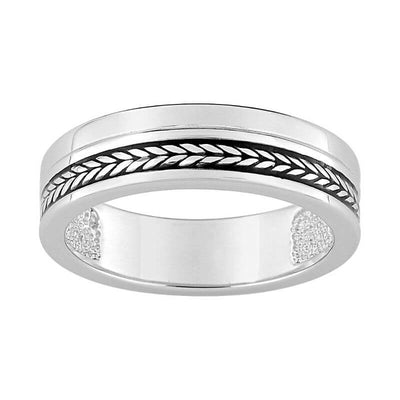 Alliance Homme Argent Massif Rhodié (6mm) - T. 56 à 68 - Épis de blé