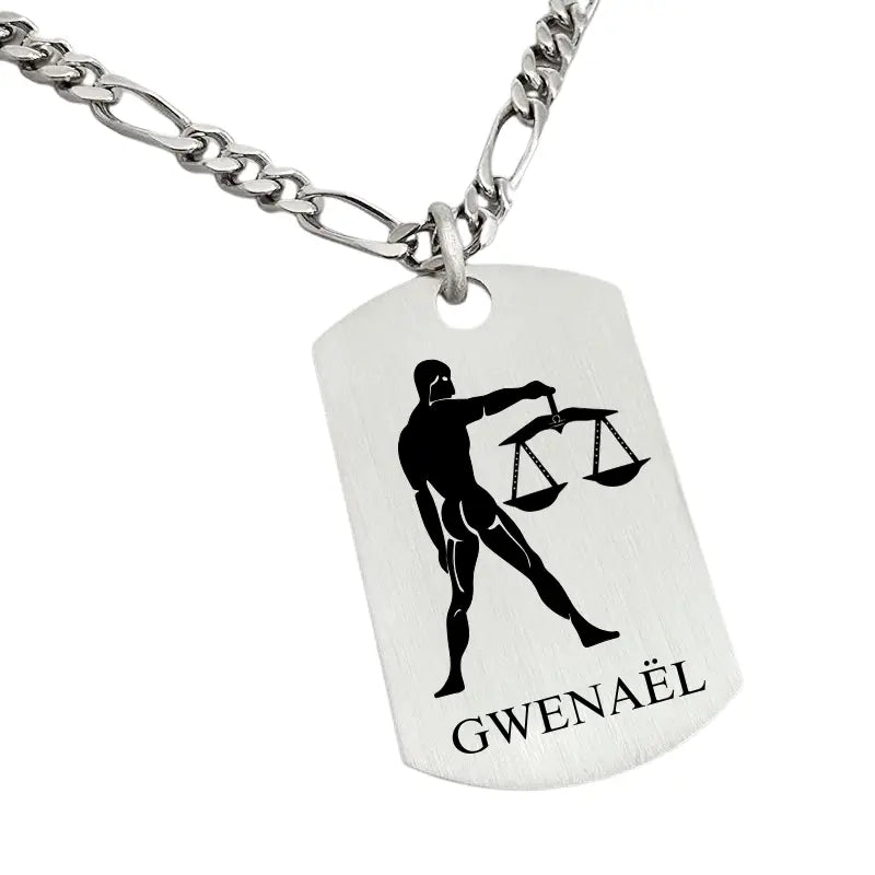 Signe Balance Homme, pendentif Argent massif (personnalisable, grand modèle)