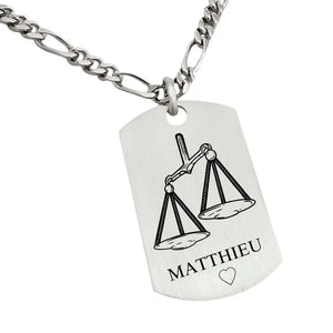 Balance, signe astrologique, pendentif personnalisable en Argent massif avec une finition satinée.