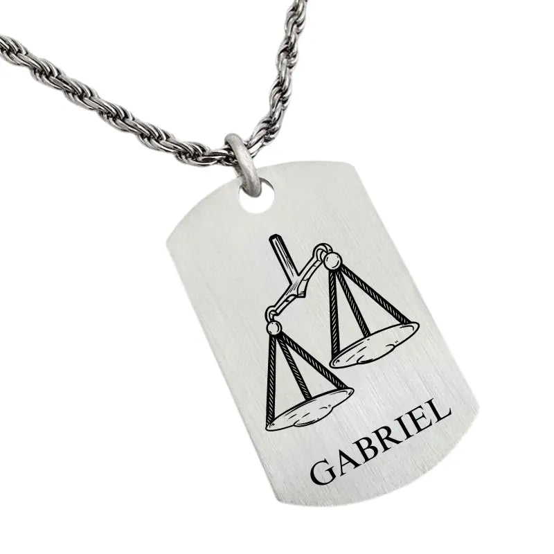 Bijou argent homme, signe Balance à personnaliser du prénom et / ou d'un message au verso.