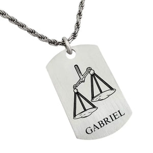 Bijou argent homme, signe Balance à personnaliser du prénom et / ou d'un message au verso.