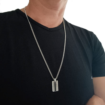 Collier Homme Argent rhodié - double épi de blé - 45 à 80cm