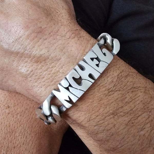 Bracelet Homme Argent, grosse maille cubaine de 14 mm de largeur, réalisable jusque 31 cm de longueur.